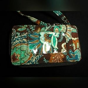 BNWOT VERA BRADLEY CARD CASE  HOLDER BLUES BROWNS POCKET CLIP ID POCKET